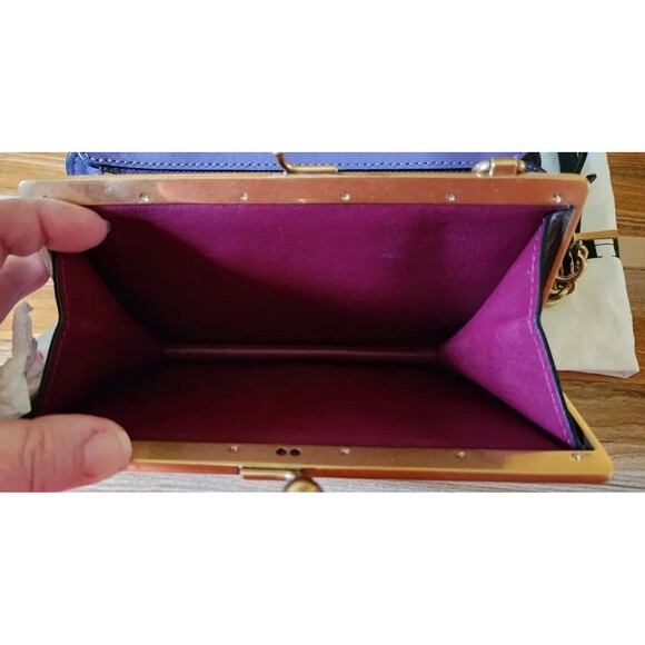 COACH 1941 REXY Zhu Jingy DOUBLE FRAME KISSLOCK 19 SIG C TAN/Purple CROSSBODY - Picture 8 of 11